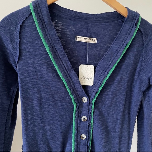 NWT Free People We The Free Tipton Cardigan Top in Indigo Combo Navy - S - Picture 6 of 8